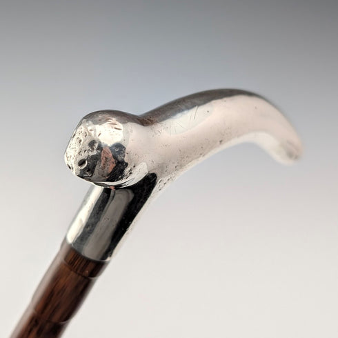 1902 British antique pure silver clutch handle walking stick 88cm J Howell & Co.